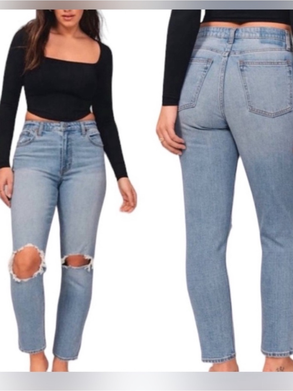 Abercrombie Jeans The Mom High Rise 31 12 Light Wash Distressed